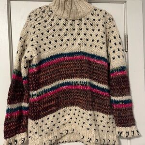 Zara Cream Multicolor Knit Turtleneck Sweater